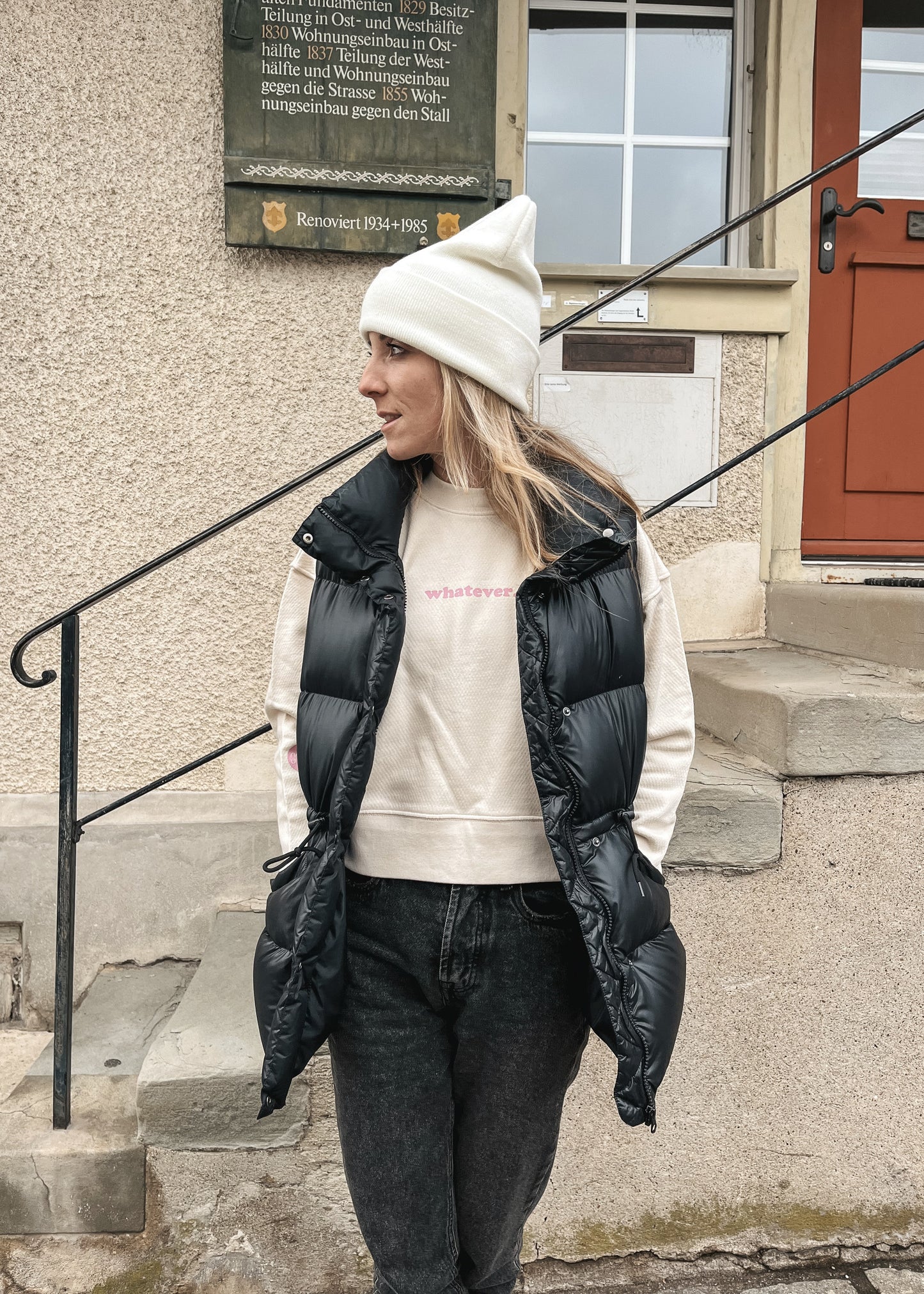 Damen Pullover "whatever." (rosa Print)