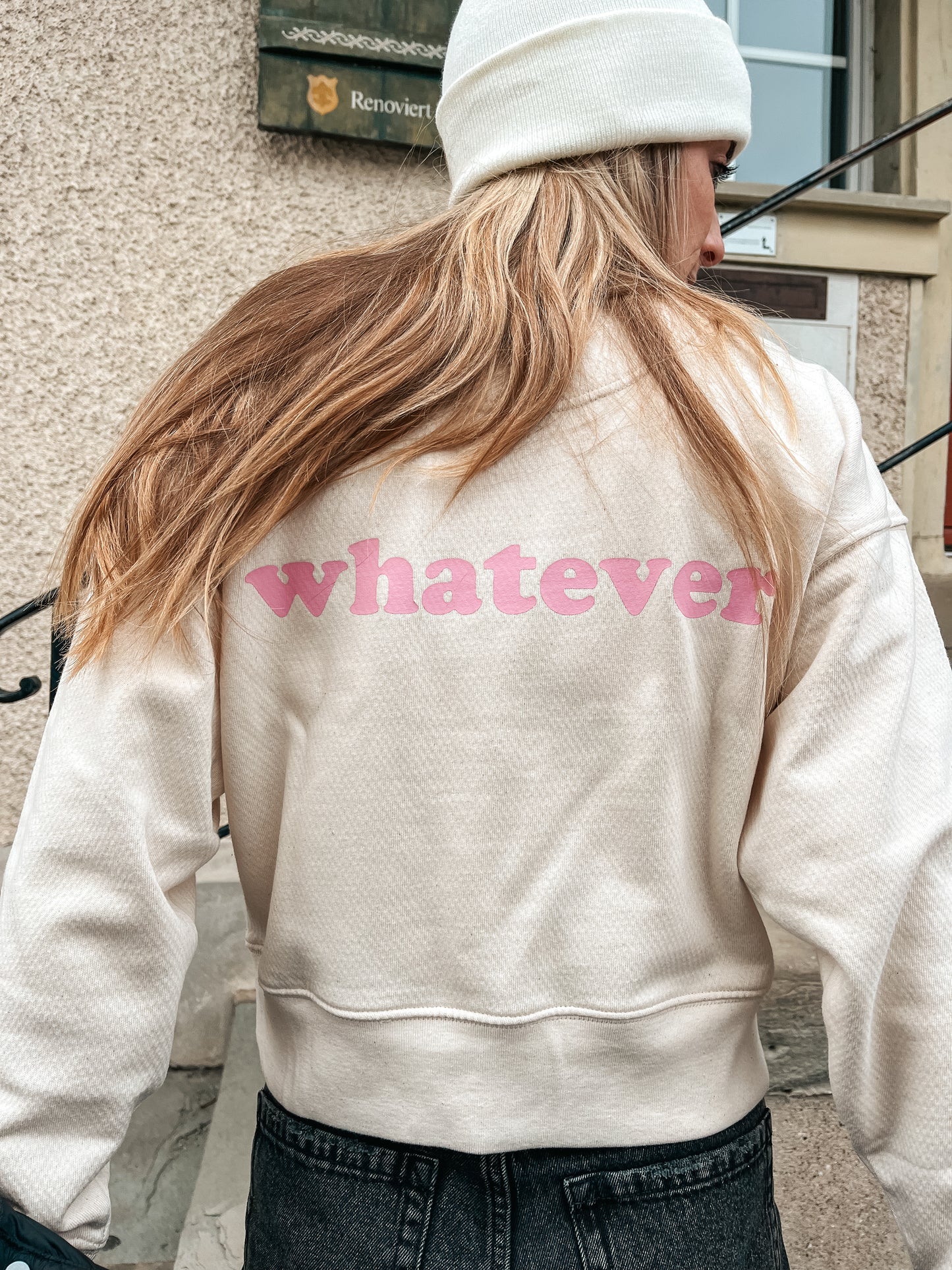 Damen Pullover "whatever." (rosa Print)