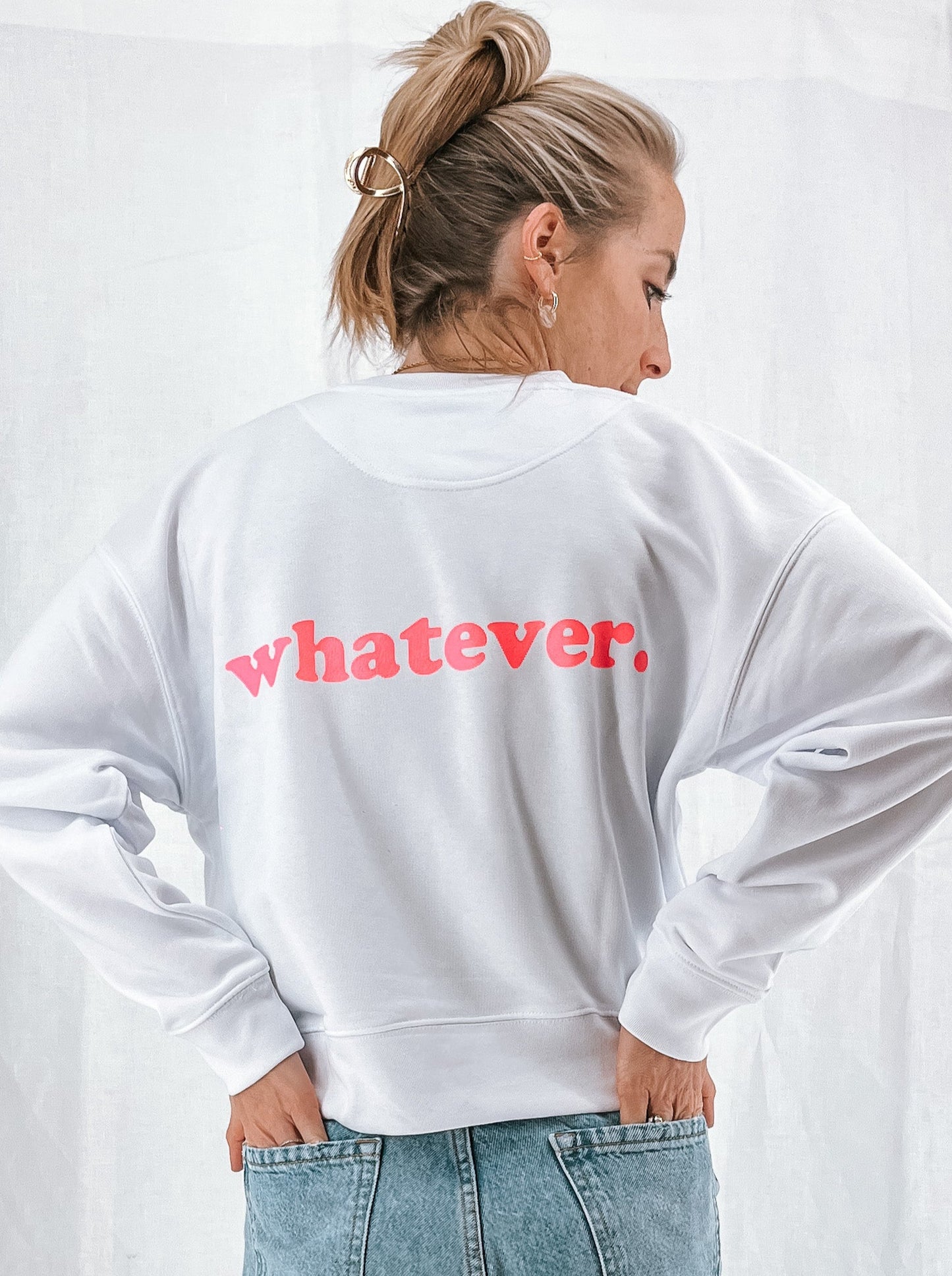 Damen Pullover "whatever" (leuchtpinker Print)