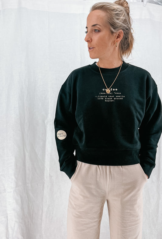 Damen Pullover “coffee" (beiger Print)