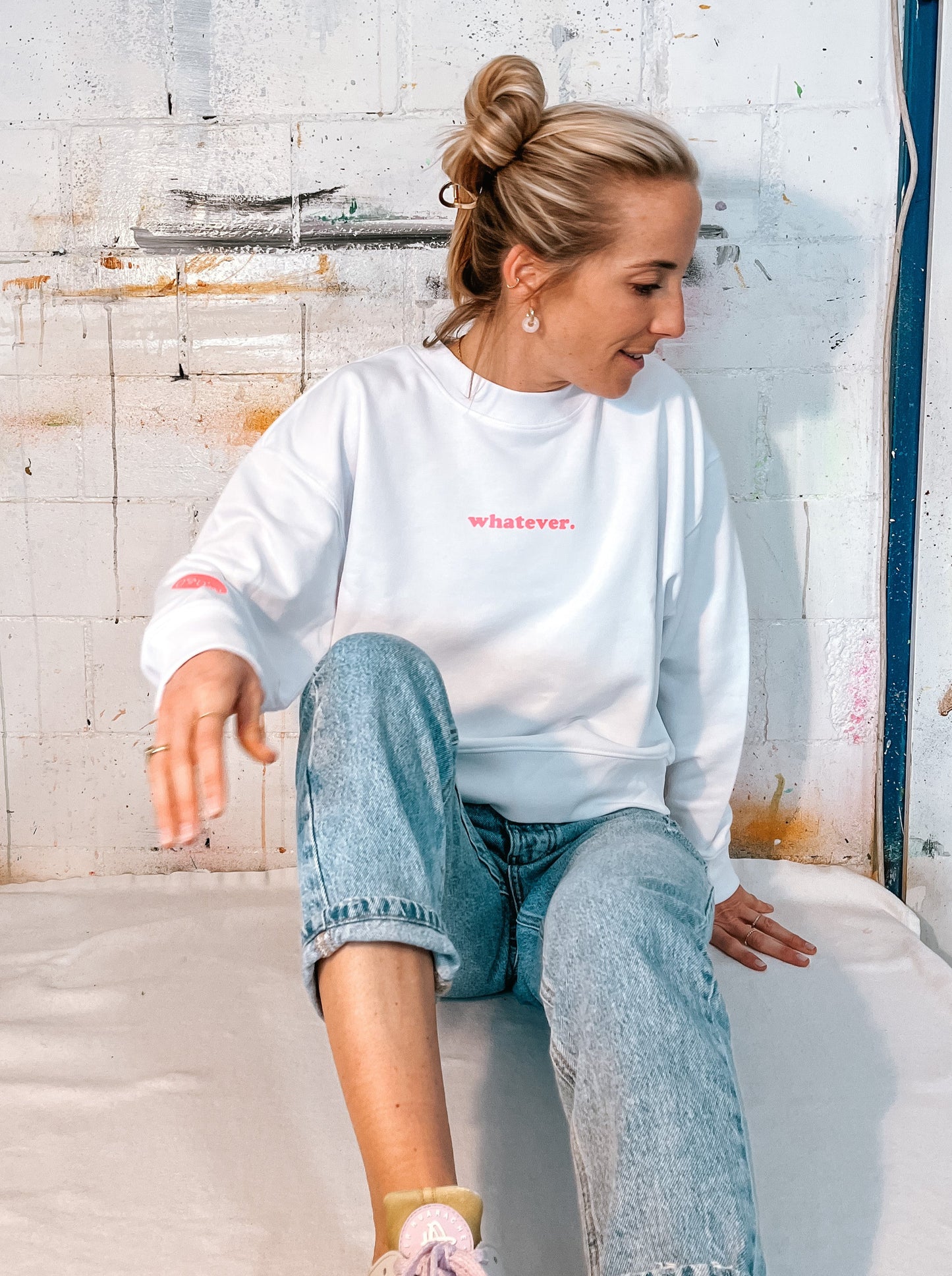 Damen Pullover "whatever" (leuchtpinker Print)