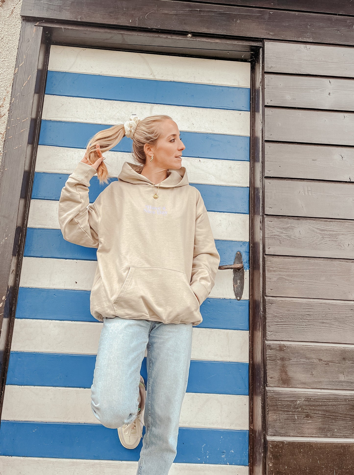 Unisex oversize Hoodie "Have a Nice Day" (Lila Print)