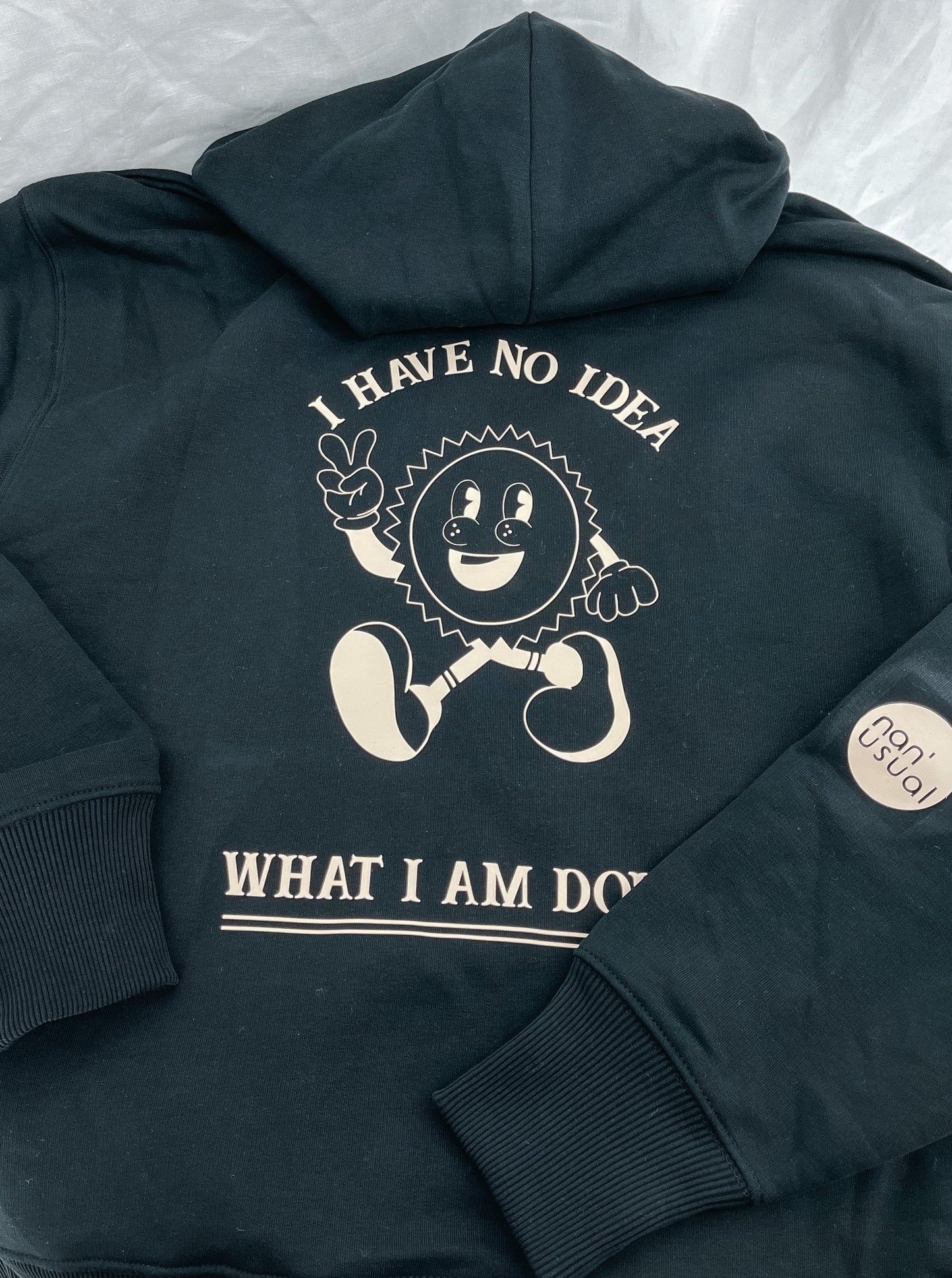 Unisex relaxed Hoodie "I have no Idea" (beiger Print)