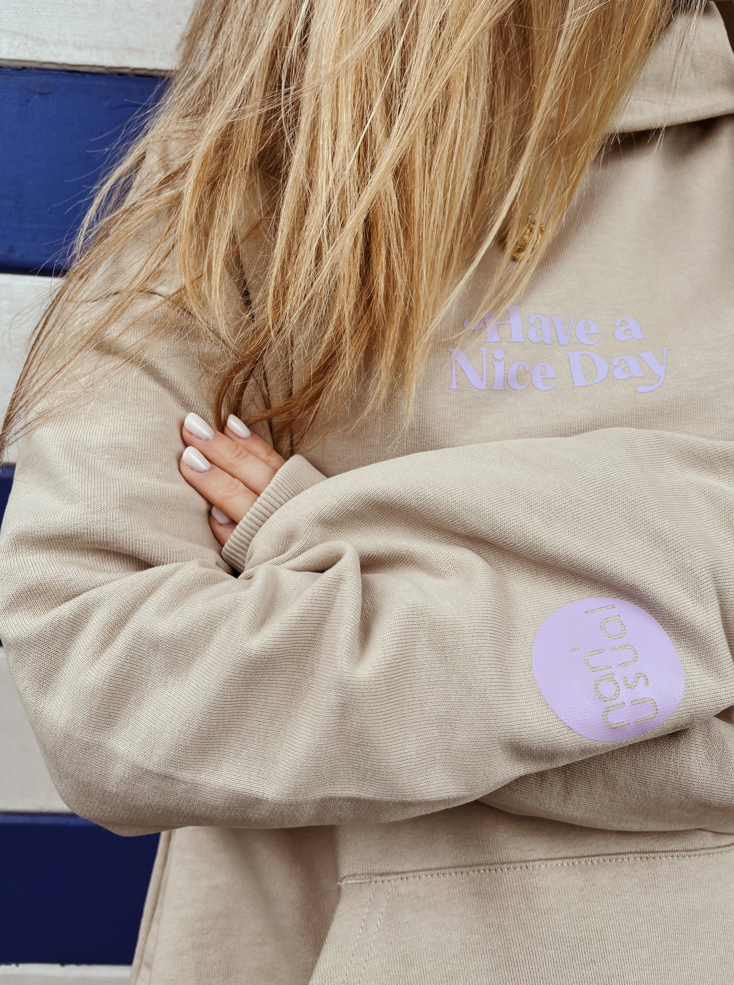 Unisex oversize Hoodie "Have a Nice Day" (Lila Print)