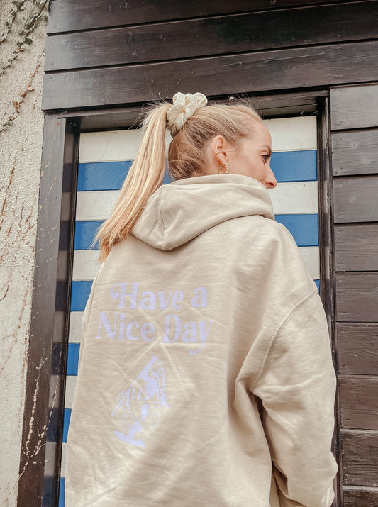 Unisex oversize Hoodie "Have a Nice Day" (Lila Print)